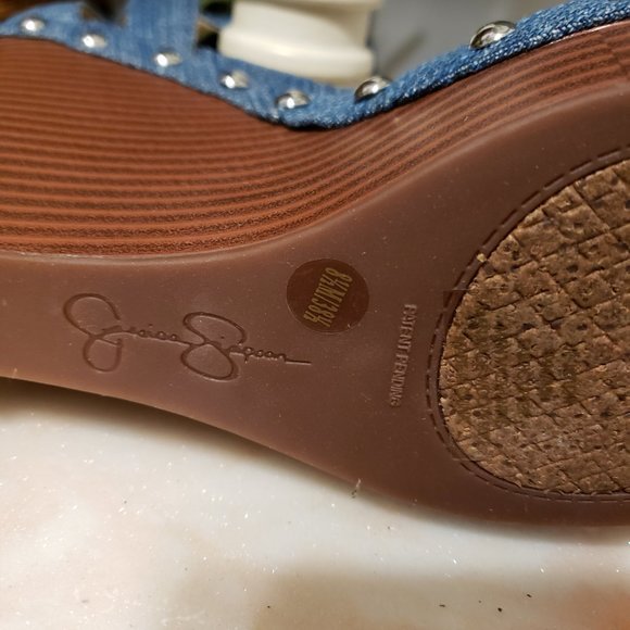 New Jessica Simpson Denim Studded Wedge Heels - Picture 9 of 12